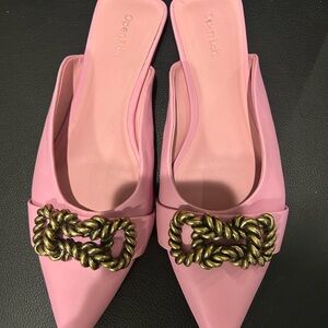 Open Edit Pink Mules with Gold Chain Detail
